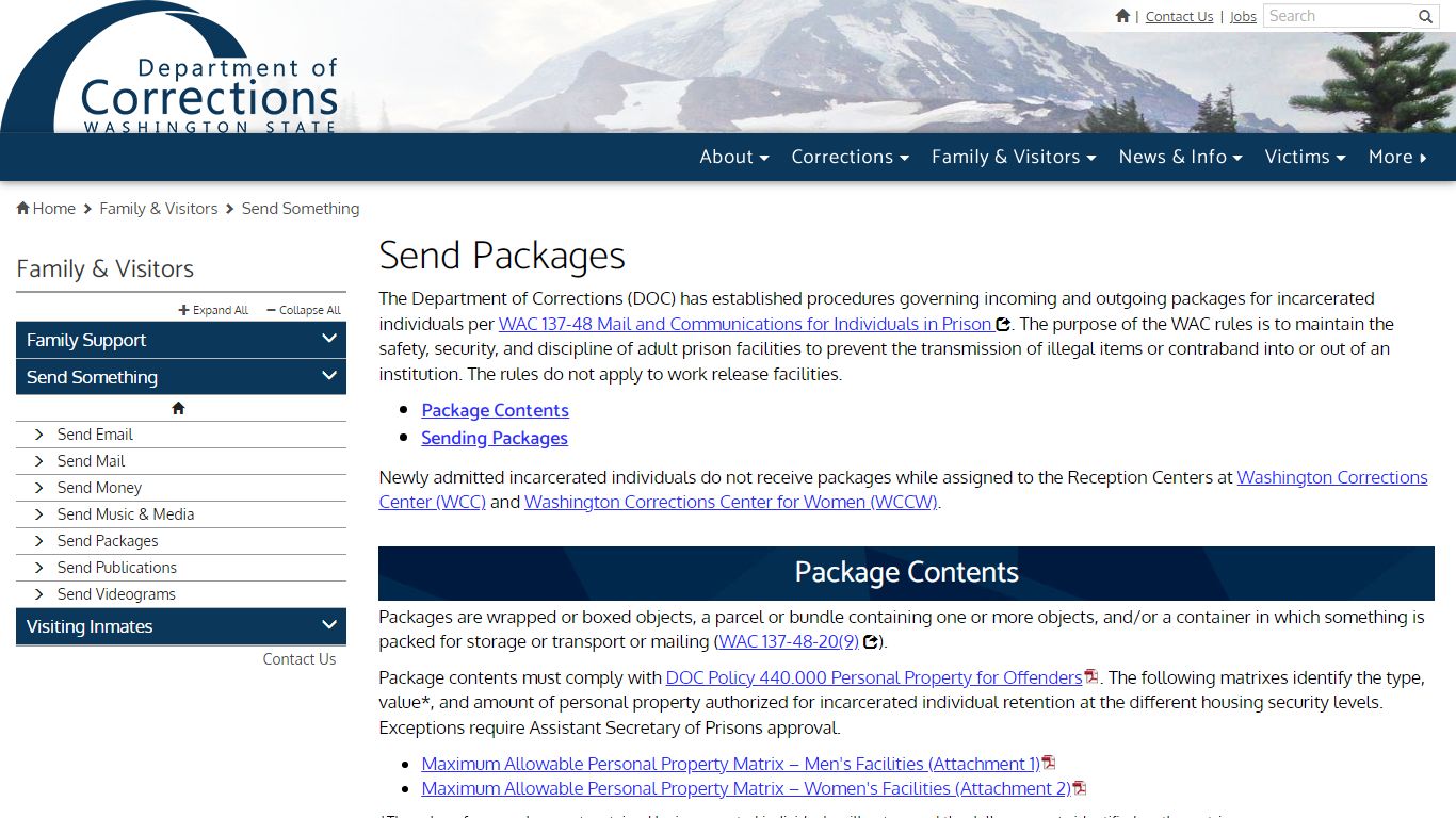 Send Packages | Washington State Department of Corrections