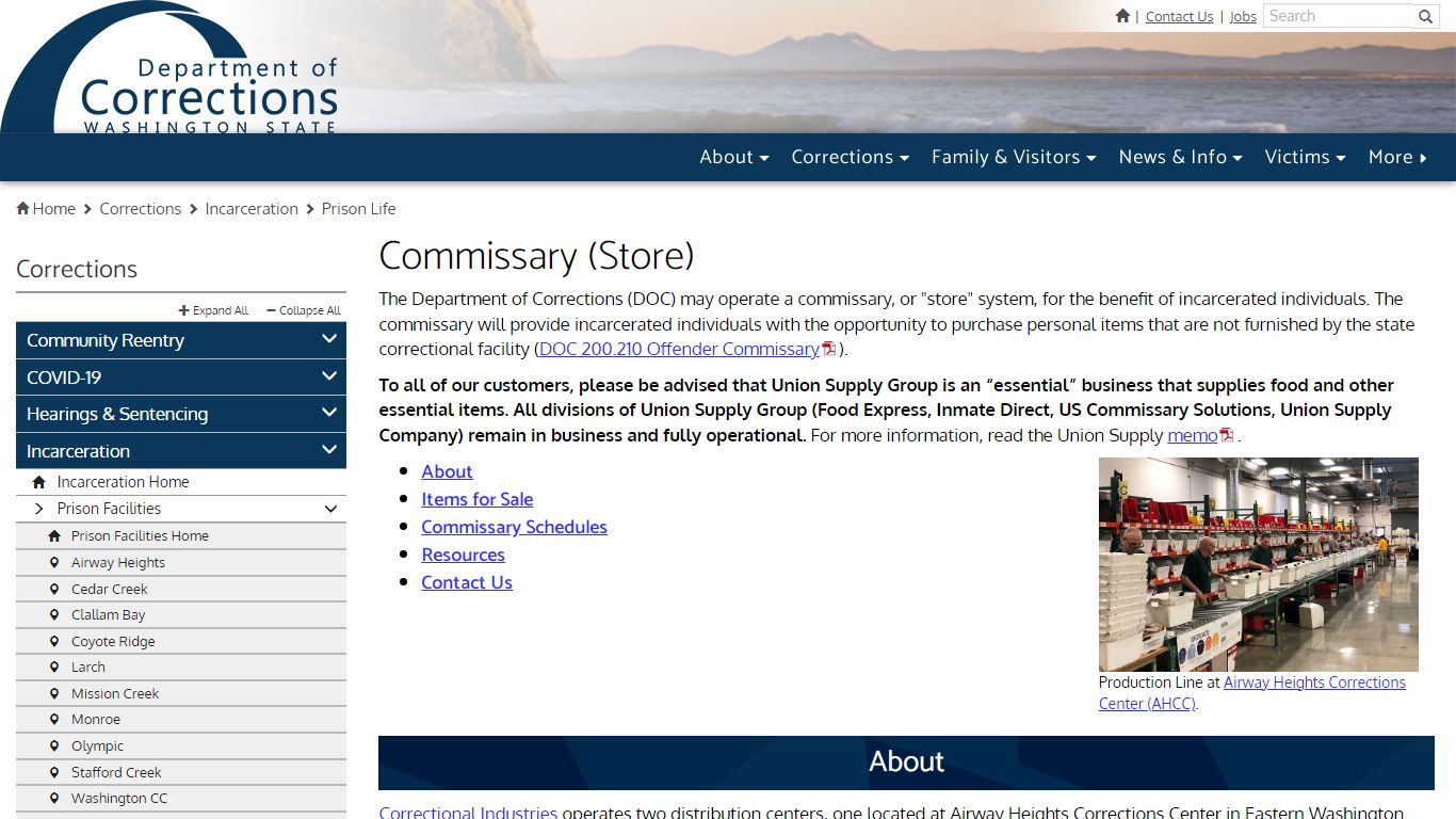 Commissary (Store) | Washington State Department of Corrections