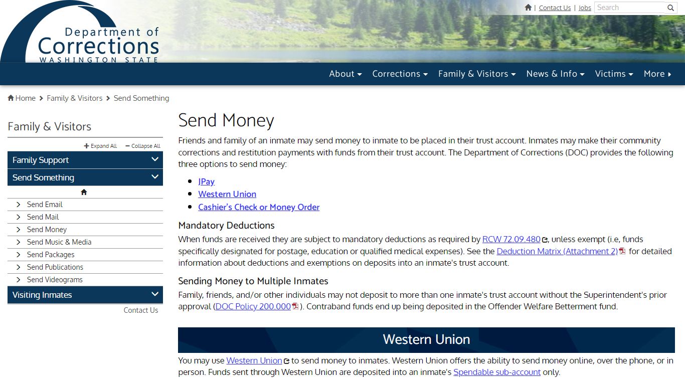 Send Money | Washington State Department of Corrections